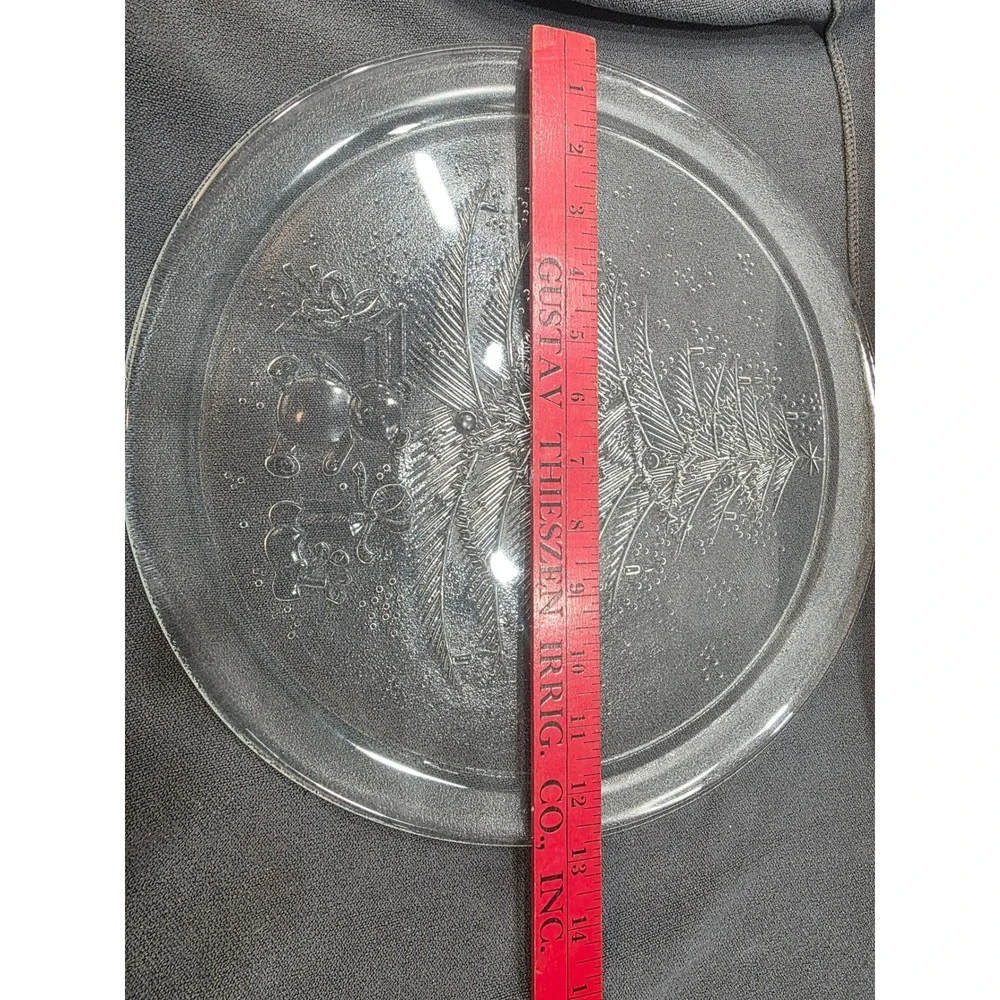 Vintage Clear Pressed Glass Christmas Tree Teddy Bear Serving Platter Tray 13
